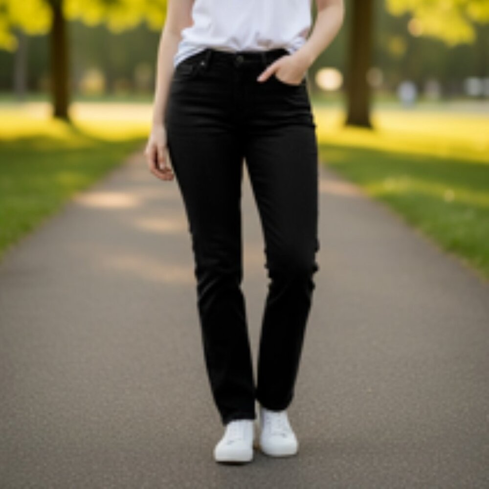 NEW Lee Jeans Women’s size 12 short Black Denim relaxed straight‎ legs NWT